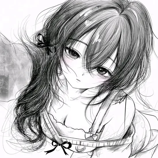 67 Ảnh Anime Nữ Đen Trắng cận mặt với mái tóc đen dài và góc nghiêng gương mặt cực ngầu