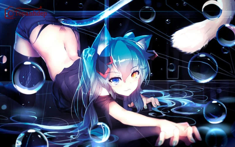 Cô gái anime phong cách kỳ ảo bên bong bóng