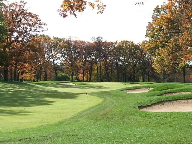Sân golf mùa thu với lá vàng làm hình nền điện thoại