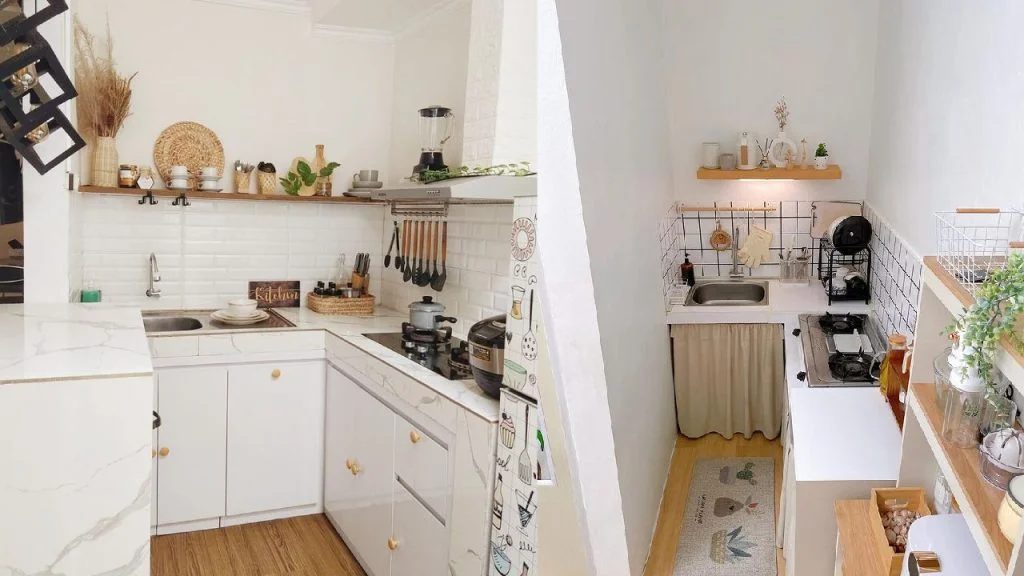 Nhà bếp hiện đại màu trắng với tủ bếp và thiết bị tiện nghi