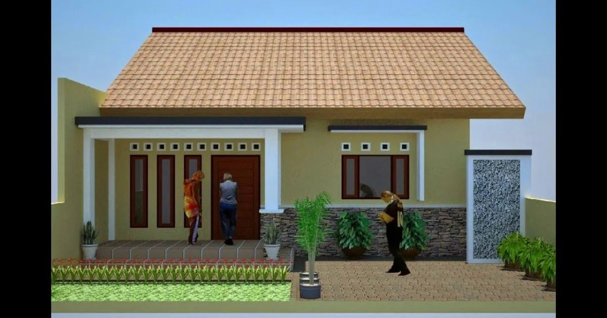 Mô hình ngôi nhà một tầng có sân vườn và hàng rào